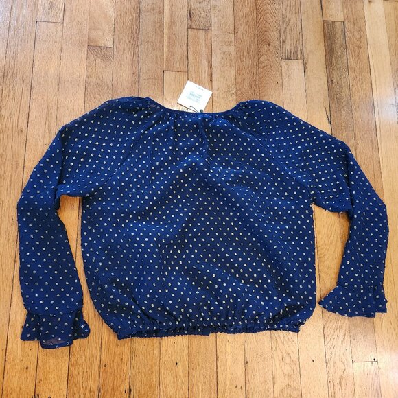 Jack by BB Dakota Blue Gold Dot Button Blouse XS Extra Small NWT - Picture 9 of 11